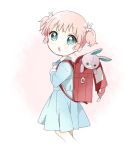  backpack bag blue_eyes bunny_hair_ornament child dress hair_ornament jpeg_artifacts looking_at_viewer lowres namori open_mouth pink_hair randoseru short_twintails skirt solo stuffed_animal stuffed_bunny stuffed_toy twintails yoshikawa_chinatsu young yuru_yuri 