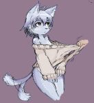  1girl copyright_request furry kuroi_moyamoya naked_sweater original simple_background solo sweater tail tail_wagging torn_clothes 