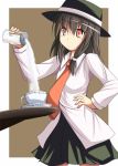  blush cup dress_shirt hand_on_hip hat jar marino_yuu necktie red_eyes saucer shirt skirt solo sugar table teacup touhou usami_renko 