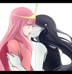  2girls adventure_time black_hair blush kiss letterboxed long_hair marceline multiple_girls pink_eyes pink_hair princess_bubblegum tears tiara yashu yuri 