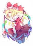  anthiea blonde_hair dress flandre_scarlet frills from_behind hat long_hair looking_back red_eyes side_ponytail solo touhou wings wrist_cuffs 