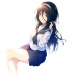  black_hair blue_eyes crossed_legs hair_between_eyes hairband hyouka irisu_fuyumi long_hair school_uniform serafuku shiranori sitting skirt 