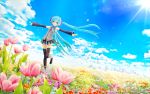  3d chuukarudoruhu city clouds flower flowers hatsune_miku photoshop sky thigh-highs thighhighs twintails vocaloid zettai_ryouiki 