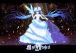  absurdres bird blue_hair closed_eyes dress eyes_closed feathers floating_hair gloves hatsune_miku hayne highres long_hair open_mouth solo twintails very_long_hair vocaloid 