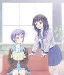  black_hair book cardigan chitanda_eru company_connection couch crossover furuhiro hyouka kyoto_animation long_hair multiple_girls nagato_yuki nagato_yuuki purple_eyes purple_hair school_uniform serafuku suzumiya_haruhi_no_yuuutsu violet_eyes window 