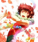  flower male open_mouth pegasus_seiya petals red_eyes red_hair redhead saint_seiya short_hair smile solo yonezuyu 