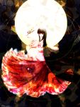  black_hair branch full_moon hime_cut houraisan_kaguya japanese_clothes jeweled_branch_of_hourai long_hair long_skirt masamune_(eight5050) moon red_eyes skirt solo touhou wind 