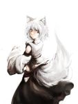  animal_ears bare_shoulders detached_sleeves from_behind highres inubashiri_momiji kyoro1230 no_hat no_headwear red_eyes short_hair silver_hair simple_background solo tail touhou white_background wolf_ears wolf_tail 