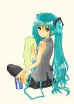  blush green_eyes green_hair hatsune_miku long_hair quro quro_(black_river) skirt smile solo thigh-highs thighhighs very_long_hair vocaloid 