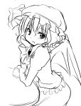  hat monochrome quro quro_(black_river) remilia_scarlet short_hair simple_background solo touhou white_background wings 