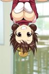  brown_eyes brown_hair cleavage hat jiisuke koga_itami medaka_box upside-down 