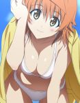  1girl bikini blush breasts cleavage genderswap orange_hair screencap short_hair smile solo stitched swimsuit to_love-ru yuusaki_riko 