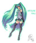  2012 boots character_name dated detached_sleeves green_hair hatsune_miku headset high_heels long_hair necktie renirevenge shoes skirt solo thigh-highs thigh_boots thighhighs twintails very_long_hair vocaloid 