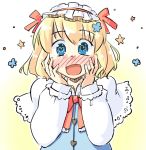  alice_margatroid arnest blonde_hair blue_eyes blush capelet hairband hands_on_own_cheeks hands_on_own_face heart heart-shaped_pupils open_mouth short_hair solo symbol-shaped_pupils touhou 