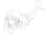  hair_ornament hairclip heart hidamari_sketch lineart looking_at_viewer lying monochrome on_stomach quro quro_(black_river) smile solo thigh-highs thighhighs wink yuno 