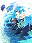  blue_eyes blue_hair book collarbone dress hairband long_hair outstretched_hand pixiv pixiv-tan smile solo yonema 