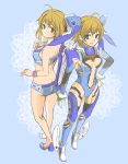  ahoge bikini blonde_hair breasts butt_crack cleavage cyborg fiorun from_above from_behind green_eyes multiple_girls pontaaaaa short_hair spoilers swimsuit xenoblade 