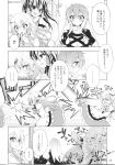  &gt;_&lt; 3girls blood blush bowtie comic dress gradient_hair hakurei_reimu highres hijiri_byakuren hinanawi_tenshi long_hair monochrome multicolored_hair multiple_girls suzume_miku tears touhou translated translation_request 