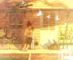  1girl baby bicycle bird black_hair chair dog door flower flower_pot holding house mother mother_and_daughter multiple_girls original pon_(cielo) sitting sleeping window 