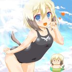  :3 blonde_hair blue_eyes erica_hartmann innertube marimo_(artist) one-piece_swimsuit short_hair strike_witches swimsuit tail ursula_hartmann 