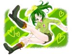  blush boots green_eyes green_hair looking_at_viewer marblewars midorikawa_nao open_mouth ponytail precure short_hair shorts smile smile_precure! solo wink 