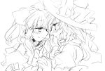  eye_contact hair_tubes hakurei_reimu hand_holding hat holding_hands kirisame_marisa looking_at_another monochrome poprication simple_background sketch smile touhou white_background witch_hat yuri 
