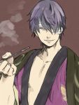  bandage_over_one_eye gintama japanese_clothes kiseru nirok pipe purple_hair sakata_gintoki smoke solo takasugi_shinsuke 