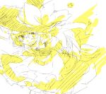  blush hat kirisame_marisa looking_at_viewer monochrome open_mouth poprication smile solo touhou witch_hat yellow 