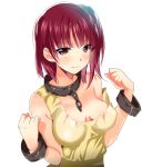  3: bdsm blush bondage breasts chain chains cleavage collar cuffs looking_at_viewer magi_the_labyrinth_of_magic morgiana red_eyes red_hair redhead shackle short_hair side_ponytail simple_background slave solo udk 