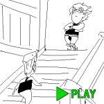  ? agathaxe animated animated_gif chibi chinese dio_brando handkerchief jean_pierre_polnareff jojo_no_kimyou_na_bouken lowres md5_mismatch monochrome parody stairs stand_(jojo) sweat the_world 