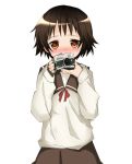  blush camera looking_at_viewer sachou sawatari_fuu short_hair simple_background solo tamayura white_background 