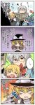  4girls 4koma ahoge aoi_tobira blonde_hair blue_hair blush bow braid choker cirno closed_eyes comic daiyousei eyes_closed fang fire glasses green_hair hair_bow hair_ribbon hat hat_bow highres ice ice_wings jealous kirisame_marisa long_hair long_image long_sleeves morichika_rinnosuke multiple_girls newspaper open_mouth outstretched_arms ribbon rumia sharp_teeth short_hair short_sleeves side_braid silver_hair single_braid sweatdrop tall_image tears touhou translation_request wide_sleeves wings witch_hat yellow_eyes 