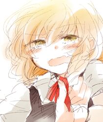  blonde_hair blush kirisame_marisa looking_at_viewer no_hat no_headwear open_mouth poprication solo touhou yellow_eyes 