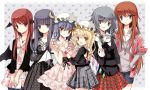  6+girls 6girls :d bat_wings blonde_hair blue_eyes blue_hair blush braid brown_hair casual cierra_(ra-bit) collarbone contemporary crescent dress fang flandre_scarlet hand_holding hat head_wings holding_hands hong_meiling izayoi_sakuya jewelry koakuma long_hair looking_at_viewer multiple_girls necklace no_hat no_headwear open_mouth patchouli_knowledge polka_dot polka_dot_dress purple_eyes purple_hair red_eyes red_hair redhead remilia_scarlet shorts silver_hair skirt smile touhou twin_braids violet_eyes wings wrist_ribbon 