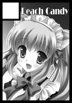  animal_ears blush bow cat_ears circle_cut long_hair looking_at_viewer maid monochrome open_mouth original smile solo yukie_(peach_candy) 