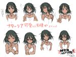  black_hair blush character_sheet closed_eyes dark_skin expressions eyes_closed hirase_yuu idolmaster idolmaster_cinderella_girls looking_at_viewer natalia_(idolmaster) partially_translated short_hair simple_background smile translation_request white_background 