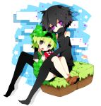  bare_shoulders black_eyes black_hair boots creeper dynamite enderman flat_chest green_hair high_collar hoodie minecraft multiple_girls panties personification purple_eyes rooseputo_02 short_hair sparkle tnt underwear violet_eyes 