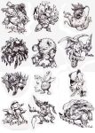  aerodactyl blastoise character_name dated highres kabutops kirlia magneton monochrome no_humans oddish pinsir pokemon pokemon_(creature) primeape sableye sido_(slipknot) signature tentacruel traditional_media venusaur victreebel 