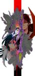  2boys black_hair blue_eyes brown_hair dalc_rose facial_hair goatee highres long_hair magi_the_labyrinth_of_magic monster multiple_boys polearm ren_hakuei ren_hakuryuu ren_kouen scar weapon yellow_eyes 