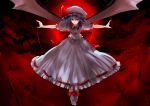  bat_wings bow chirigami-san full_moon hat moon outstretched_arms purple_hair red_eyes red_moon remilia_scarlet short_hair skirt skirt_set solo spread_arms touhou wings 