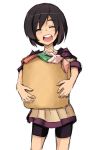  black_hair bob_cut closed_eyes copyright_request eyes_closed head_tilt hirase_yuu open_mouth short_hair simple_background smile solo white_background 