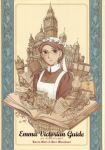  artist_name big_ben book brown_hair building carriage cover cover_page cup doily emma flower glasses gloves hair_up hat highres ink landmark leaf light_smile london maid maid_headdress mori_kaoru newspaper official_art open_book paper photo_(object) pipe pocket_watch rose scan scissors sepia tea teacup top_hat traditional_media upside-down victorian victorian_romance_emma watch white_gloves white_rose 