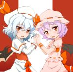  alternate_costume bat_wings blue_hair blush capelet curiosities_of_lotus_asia dual_persona fang hat hat_ribbon looking_at_viewer madhand multiple_girls purple_hair red_eyes remilia_scarlet ribbon skirt touhou wings wrist_cuffs 