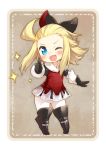  &gt;;d armor armored_dress blonde_hair blue_eyes blush boots bow bravely_default:_flying_fairy bravely_default_flying_fairy chibi edea_lee gloves hair_bow kito_(sorahate) looking_at_viewer open_mouth pantyhose ribbon smile solo sparkle standing thumbs_up tights wide_hips wink 