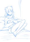  bare_legs barefoot francesca_lucchini hair_ribbon maydrawfag monochrome no_pants on_bed pillow ribbon short_twintails solo strike_witches sweater toes turtleneck twintails 