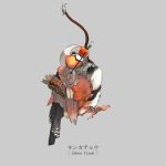  bird bow_(weapon) ikeuchi mouth_hold no_humans original quiver simple_background solo weapon zebra_finch 
