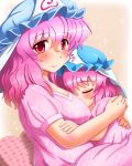  2girls child closed_eyes hat ko-yuyuko mother_and_daughter multiple_girls pink_hair red_eyes saigyouji_yuyuko shin&#039;en_(gyokuro_company) short_hair sleeping touhou triangular_headpiece 