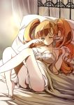  arcana_heart arcana_heart_2 bare_shoulders barefoot bed breasts brown_hair cleavage drill_hair feet gondolf green_eyes large_breasts long_hair petra_johanna_lagerkvist pillow solo twin_drills twintails waking_up 