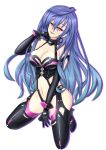  :d arm_up armpits bracelet breasts bust choker choujigen_game_neptune cleavage earrings ears elbow_gloves gloves highres iris_heart jewelry kami_jigen_game_neptune_v kneeling large_breasts long_hair looking_at_viewer mas2000 midriff naughty_face navel open_mouth pink_eyes purple_hair pururut red_eyes seductive_smile smile smirk solo symbol-shaped_pupils very_long_hair 