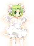  ahoge angel_wings animal_ears bell capelet cat_ears cat_tail dejiko di_gi_charat dress dress_lift gloves green_eyes green_hair hair_ornament hoge8328 no_hat no_headwear no_nose ribbon_choker see-through short_dress short_hair solo tail thigh-highs thighhighs white white_background white_dress white_gloves white_legwear wings zettai_ryouiki 